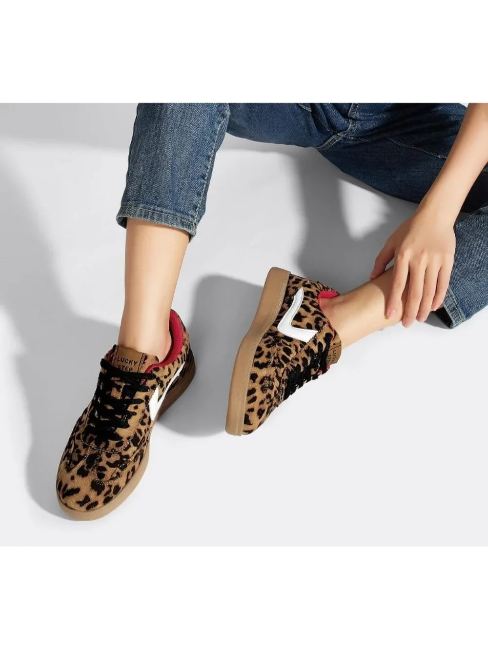Women's Leopard Classic Fashion Casual Skate No Slip Lace Up Walking Sneakers